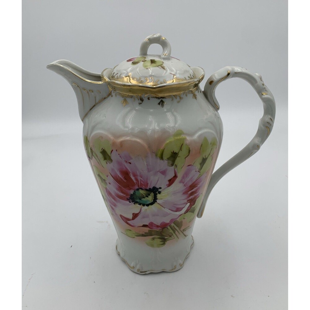BAVARIA GERMANY Hand painted tea pot, wild roses & Gold Trim 9".